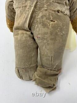 100 Year Old Antique Teddy Bear 12 Straw Filled Jointed 1920s BLUE JEWEL EYES