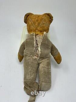 100 Year Old Antique Teddy Bear 12 Straw Filled Jointed 1920s BLUE JEWEL EYES