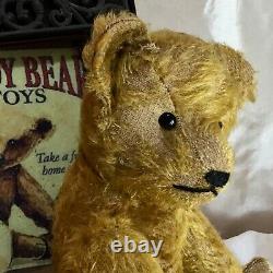 12 ANTIQUE 1930s GERMAN TEDDY BEAR, LONGS ARMS, GOLD MOHAIR, BOOT BUTTON EYES