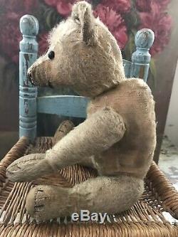 14 Early mohair teddy bear in antique Raggedy Andy outfit