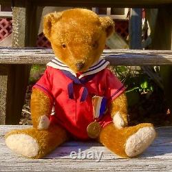 15 Antique Mohair Teddy Bear In Sailor Outfit With Good Teddy Conduct Medal