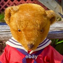15 Antique Mohair Teddy Bear In Sailor Outfit With Good Teddy Conduct Medal