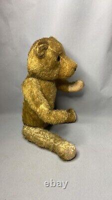 16 Antique German Straw-Stuffed Teddy Bear Cinnamon Brown Mohair Toy Glass Eyes