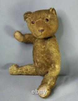 16 Antique German Straw-Stuffed Teddy Bear Cinnamon Brown Mohair Toy Glass Eyes