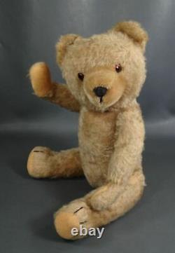 16''Antique German Teddy Bear Straw-Stuffed Gold Mohair Jointed Toy withGlass Eyes