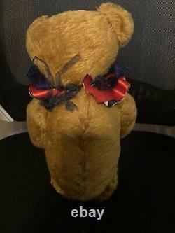 17antique Early American Stick Bear With Applied (fabric) Nose, Roosevelt Pin