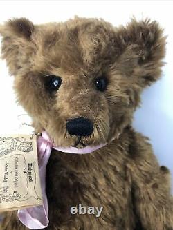 18 Artist Made Teddy Bear Brown Mohair By Bonnie Windell Suede Paws Jointed #L