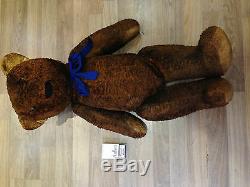1900's 29 tall ANTIQUE BROWN TOY MOHAIR HUGE EARLY TEDDY BEAR HUMP GLASS EYES