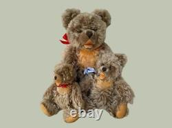 1950's Steiff Zotty Mohair Teddy Bear Family Lot of 3 with ID 20, 11, 10