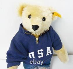 1993 Ralph Lauren Polo Varsity Steiff Mohair Jointed Teddy Bear Free Ship