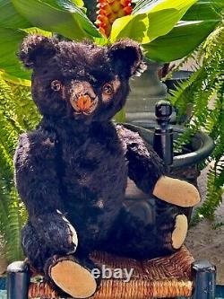 20 ANTIQUE 1920s FIRST KNICKERBOCKER STUNNING BLACK MOHAIR TEDDY BEAR