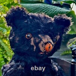 20 ANTIQUE 1920s FIRST KNICKERBOCKER STUNNING BLACK MOHAIR TEDDY BEAR