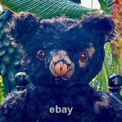 20 ANTIQUE 1920s FIRST KNICKERBOCKER STUNNING BLACK MOHAIR TEDDY BEAR