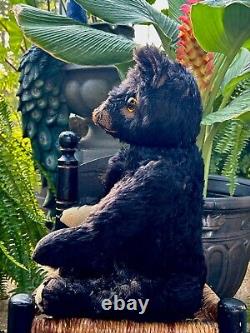 20 ANTIQUE 1920s FIRST KNICKERBOCKER STUNNING BLACK MOHAIR TEDDY BEAR