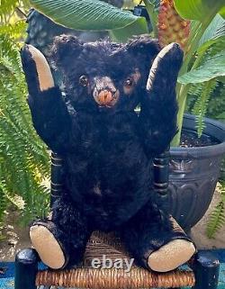 20 ANTIQUE 1920s FIRST KNICKERBOCKER STUNNING BLACK MOHAIR TEDDY BEAR