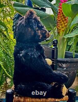 20 ANTIQUE 1920s FIRST KNICKERBOCKER STUNNING BLACK MOHAIR TEDDY BEAR