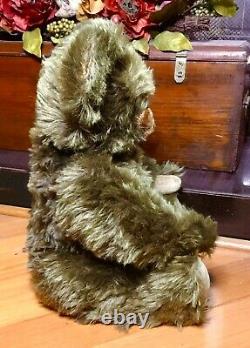 20 ANTIQUE 1940s KNICKERBOCKER TEDDY BEAR WITH LONG BROWN MOHAIR AND CHEST TAG
