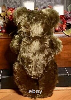 20 ANTIQUE 1940s KNICKERBOCKER TEDDY BEAR WITH LONG BROWN MOHAIR AND CHEST TAG