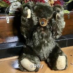 22 LARGE ANTIQUE 1940s KNICKERBOCKER TEDDY BEAR WITH LONG BROWN MOHAIR