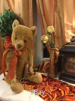 24 EARLY 1900s AMERICAN ANTIQUE TEDDY BEAR, GOLD MOHAIR, EXCELSIOR, BIG MUZZLE