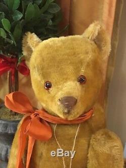 24 EARLY 1900s AMERICAN ANTIQUE TEDDY BEAR, GOLD MOHAIR, EXCELSIOR, BIG MUZZLE