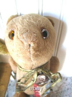 2 Antique Teddy Bears 1 mohair 1 wool felt as found 12 & 14 Well Loved