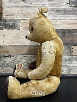 30 Large Vintage Antique Teddy Bear of Unknown Origin Gold Mohair Straw Jointed