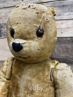 30 Large Vintage Antique Teddy Bear of Unknown Origin Gold Mohair Straw Jointed