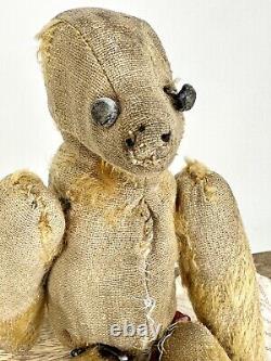 ANTIQUE MOHAIR STEIFF Vintage TEDDY BEAR 10 BUTTON EYES STRAW JOINTED GOWN