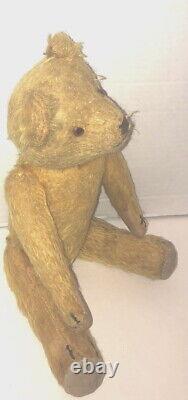 Adorable 1920s Antique Gold Mohair Teddy Bear From English Museum Jointed 12in