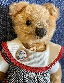 Antique 13 Fully Jointed German Mohair Teddy Bear With Glass Eyes