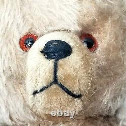 Antique 20-21 Jointed Teddy Bear, Glass Eyes/Mohair/Straw Stuffed/Poseable