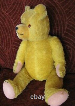 Antique 23'' Hermann Straw Stuffed Mohair Teddy Bear with Growler & Glass eyes