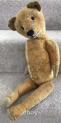 Antique American Golden Mohair Jointed Teddy Bear Boot Button Eyes 22 1920/30s