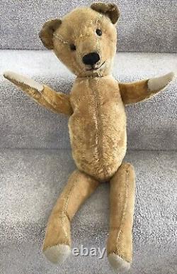 Antique American Golden Mohair Jointed Teddy Bear Boot Button Eyes 22 1920/30s