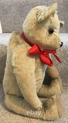 Antique Blue Mohair Jointed Hump Back Teddy Bear With Rattle Well Loved TLC 18