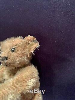 Antique C1910 5.5 Steiff Blonde Mohair Jointed Teddy Bear Tin Button Miniature