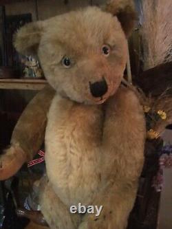 Antique Chiltern Teddy Bear Mohair 1920s 22 Inches With Foot Label