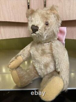 Antique Early Straw Stuffed Mohair Jointed Teddy Bear