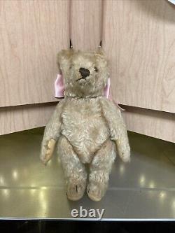 Antique Early Straw Stuffed Mohair Jointed Teddy Bear