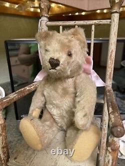 Antique Early Straw Stuffed Mohair Jointed Teddy Bear