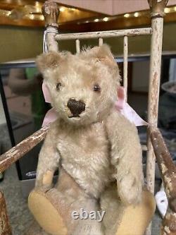 Antique Early Straw Stuffed Mohair Jointed Teddy Bear