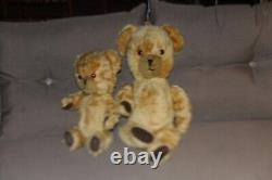 Antique English pedigree blond Mohair Teddy bear pair bells jointed