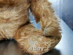 Antique Farnell English Teddy bear late 1930s Mohair fur Glass eyes Rexine pads