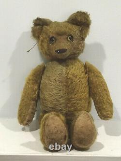 Antique Fully Jointed Mohair Teddy Bear Golden With Celluloid Eyes 16