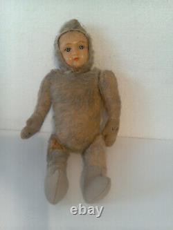 Antique German 14 Celluloid Face Mohair Stuffed Body Teddy Bear Snow Baby Doll