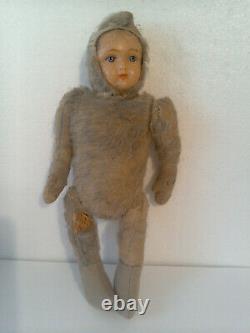 Antique German 14 Celluloid Face Mohair Stuffed Body Teddy Bear Snow Baby Doll