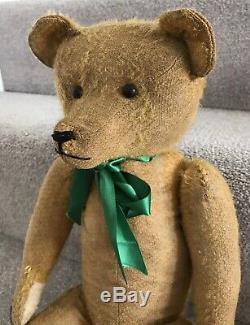 Antique German Mohair Teddy Bear Jointed Boot Button Eyes Hump Back C. 1920s