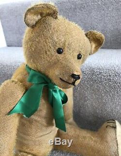 Antique German Mohair Teddy Bear Jointed Boot Button Eyes Hump Back C. 1920s
