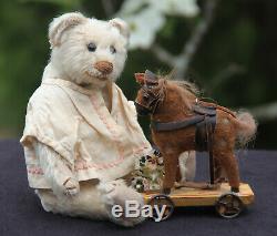Antique German Mohair Teddy & His Horse Pull Toyadorable Pair